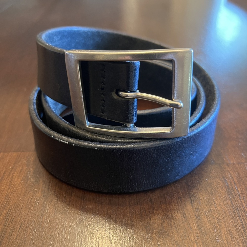 Vintage Wilson's Pelle Studio Black Italian Leather Belt Men's 36 Silver Buckle